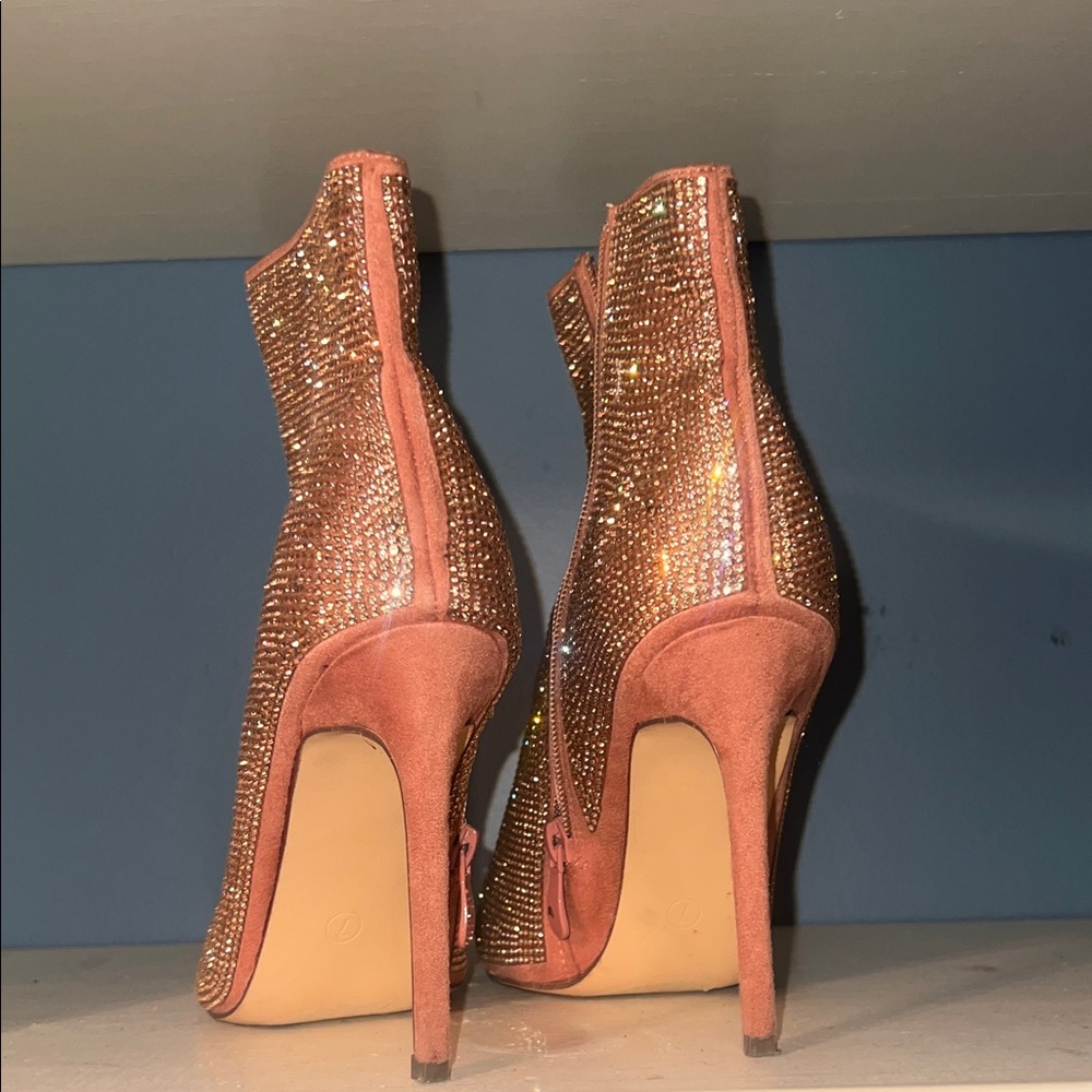 Liliana Rose Gold Crystal-Embellished Stiletto Ankle Booties